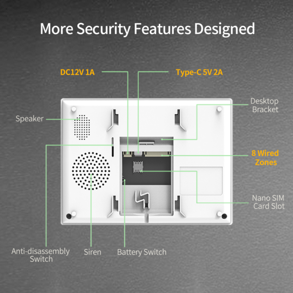 Staniot-sistema de alarma HD de 7 pulgadas, inalámbrico, WiFi, 4G, Tuya, protección de seguridad para el hogar inteligente, funciona con Alexa, Control remoto por aplicación de Google,Batería integrada de 5000 mAh - Imagen 4