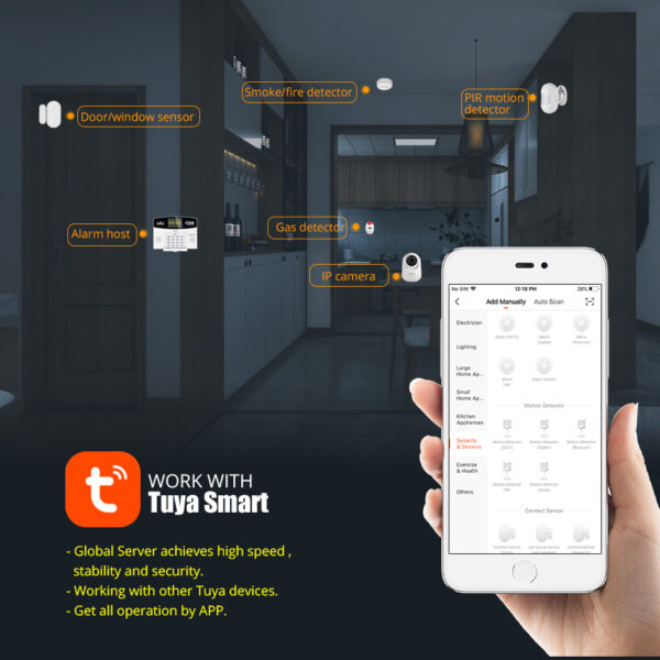 Fuers-sistema de alarma inteligente W214 para el hogar, dispositivo inalámbrico antirrobo, GSM, con pantalla LCD, cámara IP, WIFI, Tuya, 4G - Imagen 5