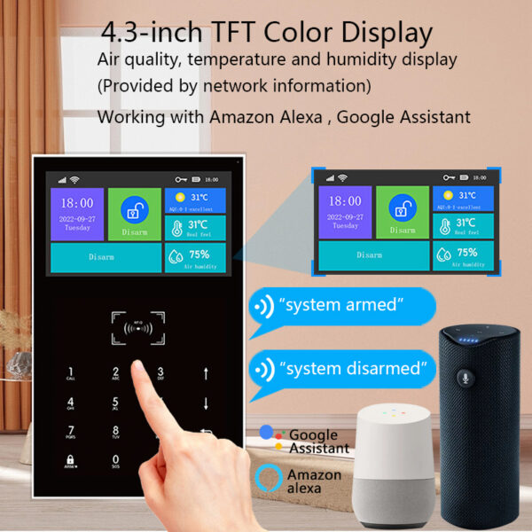 Smart Life Home-sistema de alarma de seguridad GSM, pantalla de 4,3 pulgadas, WIFI, Host con puerta y Sensor de movimiento, Control por aplicación Tuya, funciona con Alexa - Imagen 5