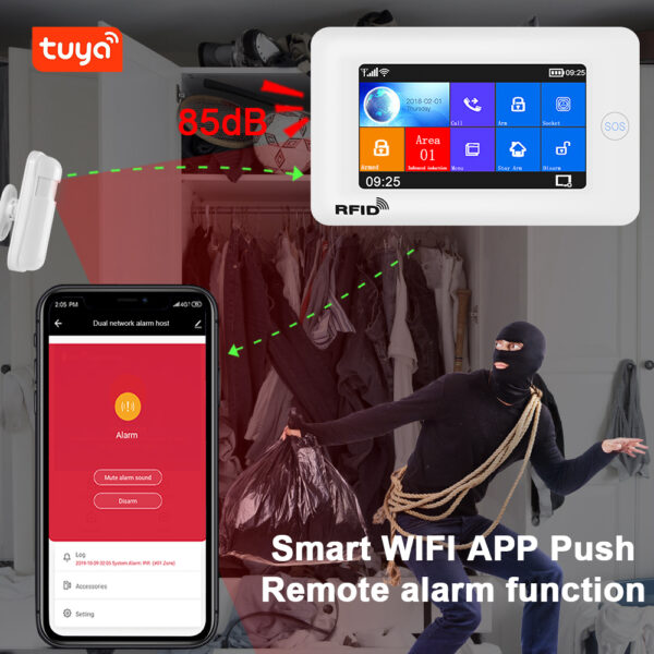 Awaywar-sistema de alarma antirrobo para el hogar, kit de seguridad con WIFI, GSM, pantalla táctil de 4,3 pulgadas, Tuya, Control remoto, RFID, para desarmar - Imagen 2