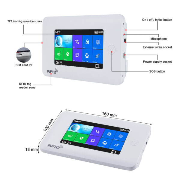 Awaywar-sistema de alarma antirrobo para el hogar, kit de seguridad con WIFI, GSM, pantalla táctil de 4,3 pulgadas, Tuya, Control remoto, RFID, para desarmar - Imagen 4