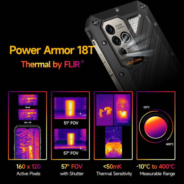 Ulefone Power Armor 18T 5G teléfono resistente cámara de imagen térmica FLIR®Teléfono Inteligente versión Global, 12GB + 256GB, 9600mAh66W - Imagen 3