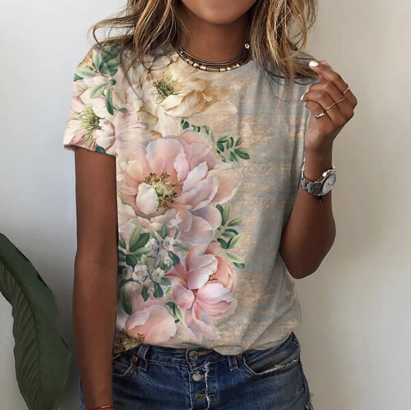 Camisetas con temática Floral para mujer, remera con estampado de plantas florales, Tops básicos para mujer, jersey de gran tamaño 2023 - Imagen 2