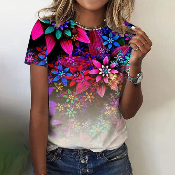 Camisetas con temática Floral para mujer, remera con estampado de plantas florales, Tops básicos para mujer, jersey de gran tamaño 2023 - Imagen 6