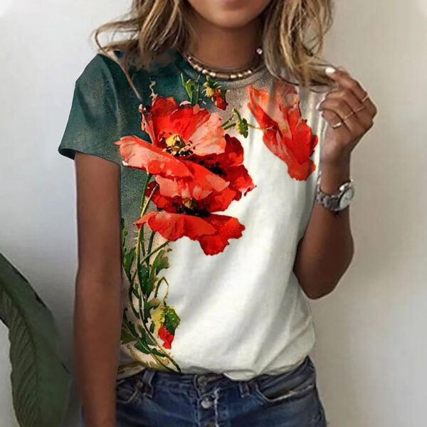 Camisetas con temática Floral para mujer, remera con estampado de plantas florales, Tops básicos para mujer, jersey de gran tamaño 2023 - Imagen 4