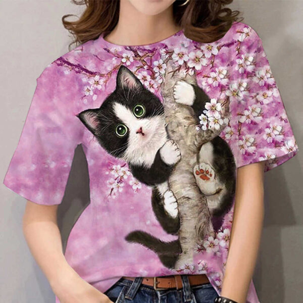 Camiseta con estampado 3D de gato bonito para mujer, remera de animales Harajuku de manga corta, ropa de gran tamaño, 2022 - Imagen 3