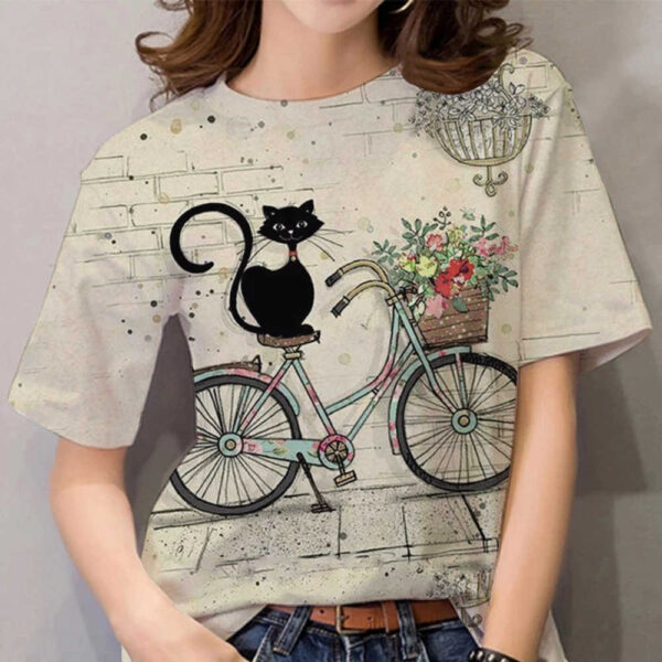 Camiseta con estampado 3D de gato bonito para mujer, remera de animales Harajuku de manga corta, ropa de gran tamaño, 2022 - Imagen 5