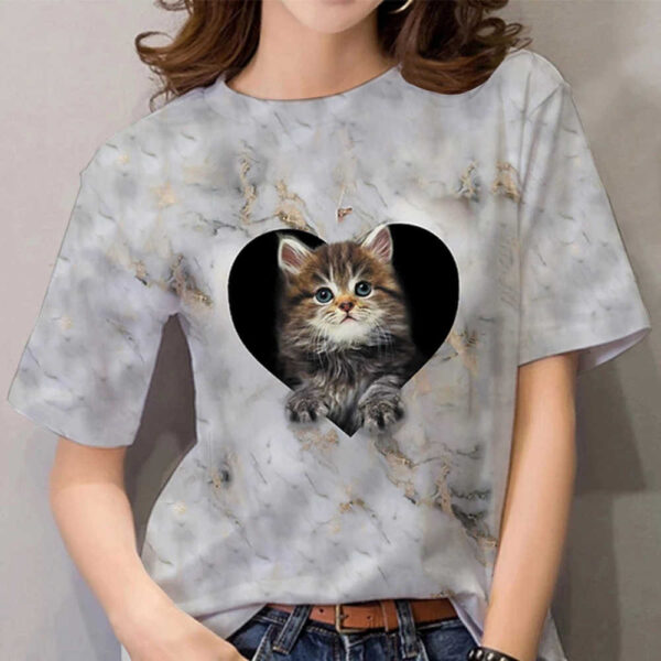 Camiseta con estampado 3D de gato bonito para mujer, remera de animales Harajuku de manga corta, ropa de gran tamaño, 2022 - Imagen 4