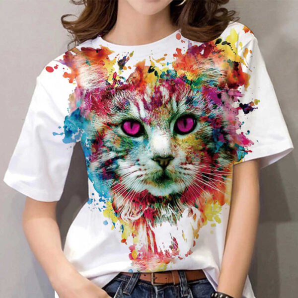 Camiseta con estampado 3D de gato bonito para mujer, remera de animales Harajuku de manga corta, ropa de gran tamaño, 2022 - Imagen 6