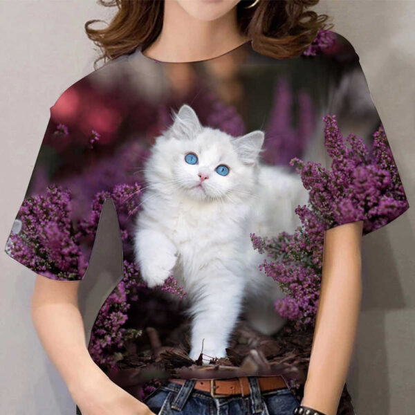 Camiseta con estampado 3D de gato bonito para mujer, remera de animales Harajuku de manga corta, ropa de gran tamaño, 2022