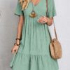 Minivestido Vintage liso para mujer, vestido informal Sexy con cuello de pico y volantes, bohemio, elegante, holgado, para fiesta en la playa, verano 2023 - Imagen 5