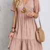 Minivestido Vintage liso para mujer, vestido informal Sexy con cuello de pico y volantes, bohemio, elegante, holgado, para fiesta en la playa, verano 2023 - Imagen 4