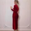 Vestido Midi de terciopelo de manga larga con un hombro fruncido, Sexy, elegante, ajustado, para fiesta y Club, 2023 - Imagen 5