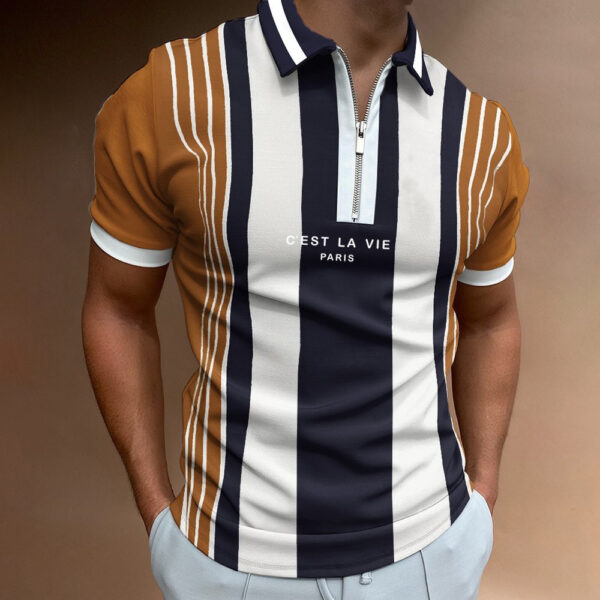 Polo con solapa y cremallera para hombre, camiseta informal de manga corta con estampado de letras, ropa de alta calidad - Imagen 5