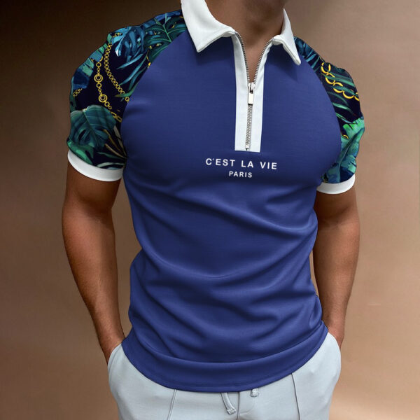 Polo con solapa y cremallera para hombre, camiseta informal de manga corta con estampado de letras, ropa de alta calidad - Imagen 2