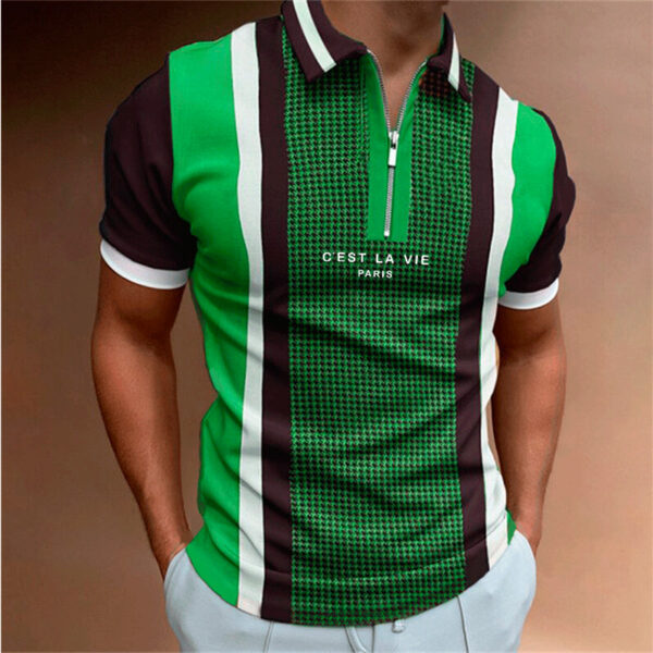 Polo con solapa y cremallera para hombre, camiseta informal de manga corta con estampado de letras, ropa de alta calidad - Imagen 6