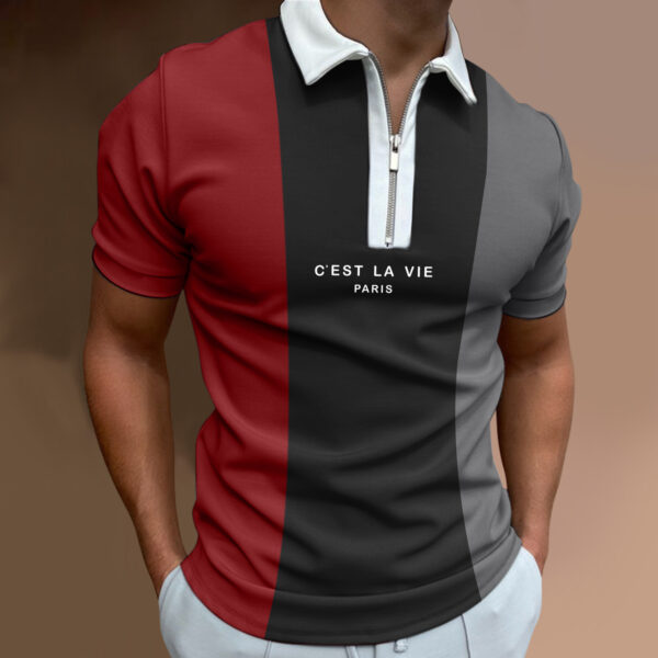 Polo con solapa y cremallera para hombre, camiseta informal de manga corta con estampado de letras, ropa de alta calidad