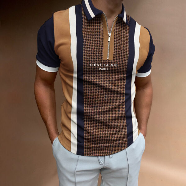 Polo con solapa y cremallera para hombre, camiseta informal de manga corta con estampado de letras, ropa de alta calidad - Imagen 4