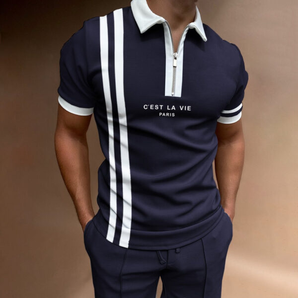 Polo con solapa y cremallera para hombre, camiseta informal de manga corta con estampado de letras, ropa de alta calidad - Imagen 3