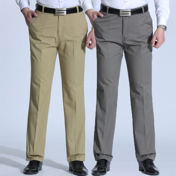 Pantalones de marca para hombre, pantalón de mediana edad, Delgado, informal, Color sólido, suelto, cintura alta, primavera y verano