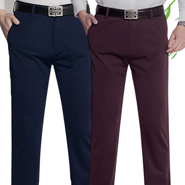 Pantalones finos de seda de hielo para hombres, pantalones de trabajo casuales elásticos de cuatro lados, pantalones transpirables sueltos, pantalones de mediana edad y jóvenes, Verano