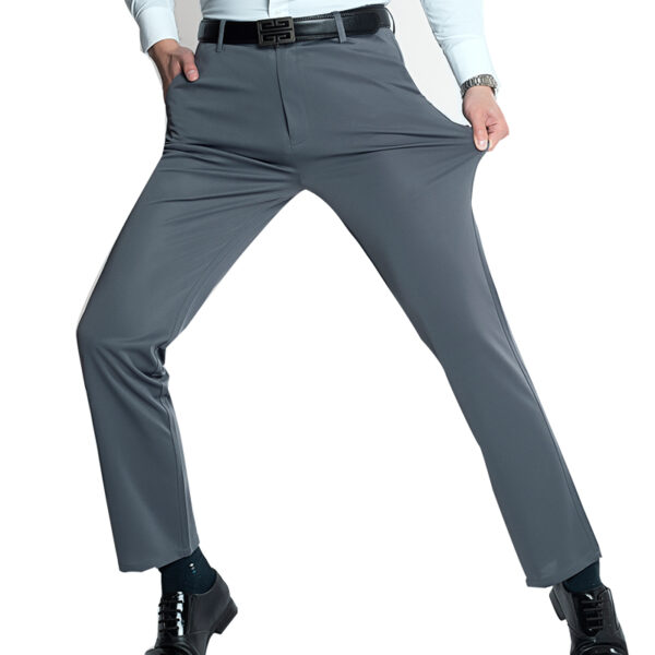 Pantalones finos de seda de hielo para hombres, pantalones de trabajo casuales elásticos de cuatro lados, pantalones transpirables sueltos, pantalones de mediana edad y jóvenes, Verano - Imagen 6