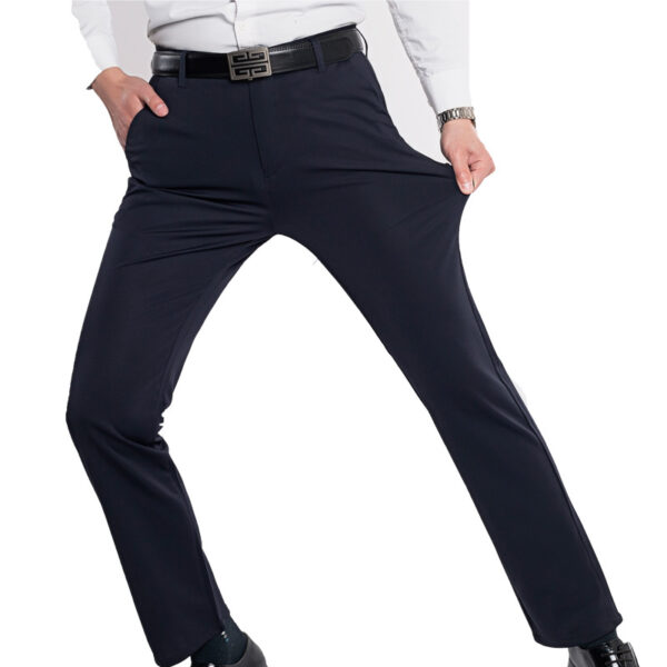 Pantalones finos de seda de hielo para hombres, pantalones de trabajo casuales elásticos de cuatro lados, pantalones transpirables sueltos, pantalones de mediana edad y jóvenes, Verano - Imagen 5