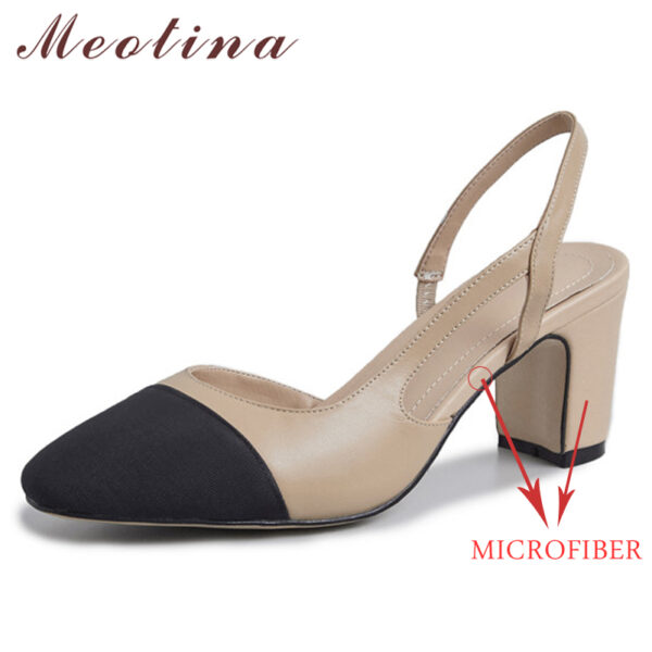 Meotina-zapatos de tacón bajo de piel auténtica para mujer, calzado de tacón grueso con punta cuadrada, diseño de marca, talla 40, 2023 - Imagen 6