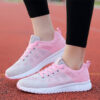 Zapatos informales para mujer, zapatillas planas de malla transpirable con cordones, color rosa, negro y blanco, novedad de 2023 - Imagen 4