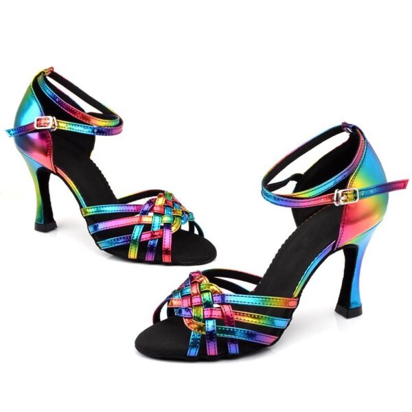 Zapatos de baile coloridos para mujer, Sandalias de tacón alto para interiores, fondo suave, práctica latina, gran oferta, Verano - Imagen 3