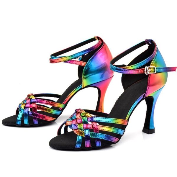 Zapatos de baile coloridos para mujer, Sandalias de tacón alto para interiores, fondo suave, práctica latina, gran oferta, Verano - Imagen 4