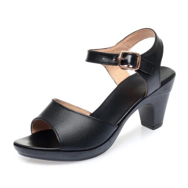 Cresfimix-zapatos de tacón cuadrado con punta abierta para mujer, Calzado cómodo con hebilla y Correa, color negro, a la moda, para primavera y verano, A9511 - Imagen 6