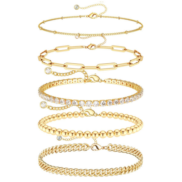 Pulsera de Color dorado de acero inoxidable para mujer, cadena de eslabones cubanos, conjunto de pulseras con cuentas de tenis, accesorios de joyería de moda - Imagen 4