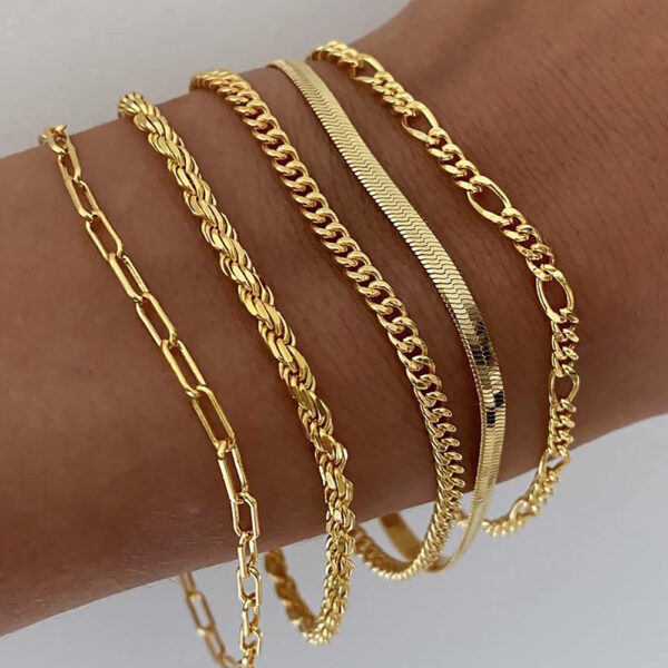 Pulsera de Color dorado de acero inoxidable para mujer, cadena de eslabones cubanos, conjunto de pulseras con cuentas de tenis, accesorios de joyería de moda