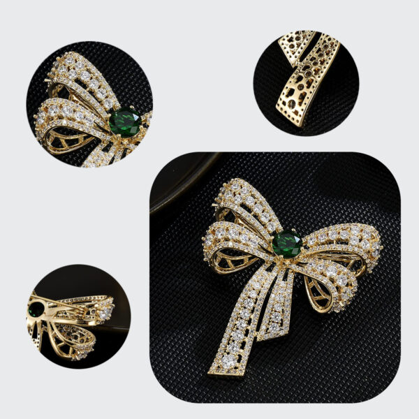 Ramillete de lazo de tono dorado Vintage para mujer, verde Simple broche de diamantes de imitación, Pin de accesorios, broche de fiesta de banquete de boda, regalo de joyería - Imagen 5