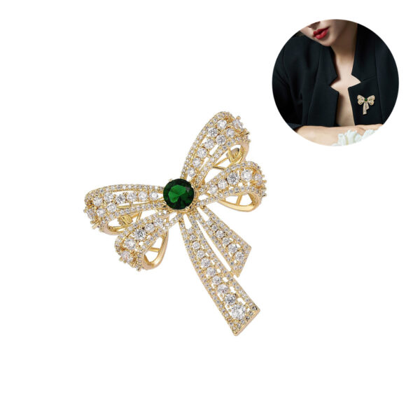 Ramillete de lazo de tono dorado Vintage para mujer, verde Simple broche de diamantes de imitación, Pin de accesorios, broche de fiesta de banquete de boda, regalo de joyería