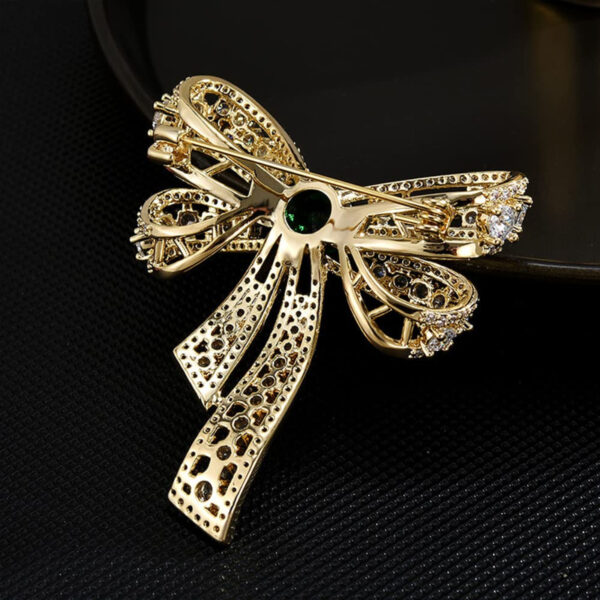 Ramillete de lazo de tono dorado Vintage para mujer, verde Simple broche de diamantes de imitación, Pin de accesorios, broche de fiesta de banquete de boda, regalo de joyería - Imagen 4