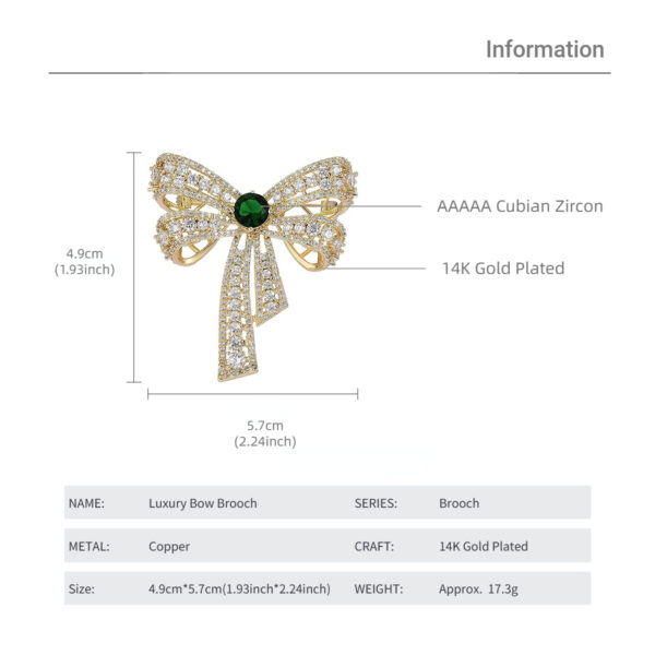 Ramillete de lazo de tono dorado Vintage para mujer, verde Simple broche de diamantes de imitación, Pin de accesorios, broche de fiesta de banquete de boda, regalo de joyería - Imagen 6