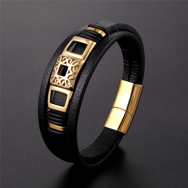 Pulsera de cuero genuino negro para hombre, brazalete de alta calidad, accesorios de lujo, regalo de moda, combinación DIY, salvaje, guapo