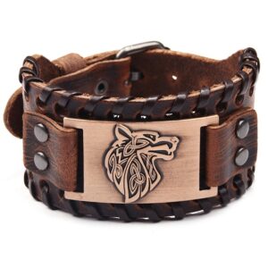 Pulsera trenzada de cuero vikingo Vintage para hombre, brazalete con cabeza de lobo celta, joyería clásica con motivos de animales, accesorios para la mano