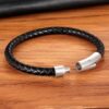 XQNI-Pulsera de cuero para hombre, brazalete masculino de estilo clásico con cierre de acero inoxidable, accesorio de joyería tejido a mano, joya simple ideal para regalar, color negro, nuevo - Imagen 4