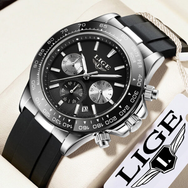 LIGE-Reloj analógico de silicona para Hombre, accesorio de pulsera de cuarzo resistente al agua con cronógrafo, complemento masculino deportivo de marca de lujo con fecha, nuevo, 2023