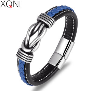XQNI-pulsera de cuero para hombre, accesorios gráficos irregulares de moda, combinación de acero inoxidable para regalos conmemorativos de cumpleaños