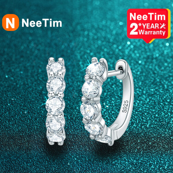 NeeTim-pendientes de moissanita de 3mm para mujer, aretes de Plata de Ley 925 chapados en oro blanco, joyería fina para fiesta de boda