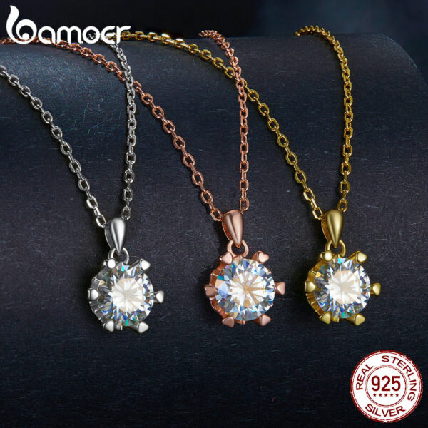 Bamoer-colgante de moissanita de 1 quilate para mujer, collar de plata de ley 925 de alta calidad, joyería fina nupcial para fiesta de boda, 3 colores - Imagen 2