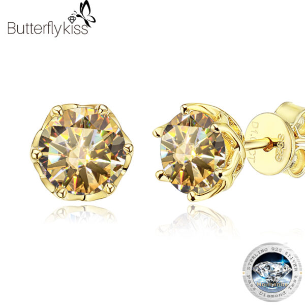 Butterflykiss-pendientes de plata de ley S925 chapados en oro para mujer, aretes de moissanita de Color D, joyería de boda brillante de alta calidad