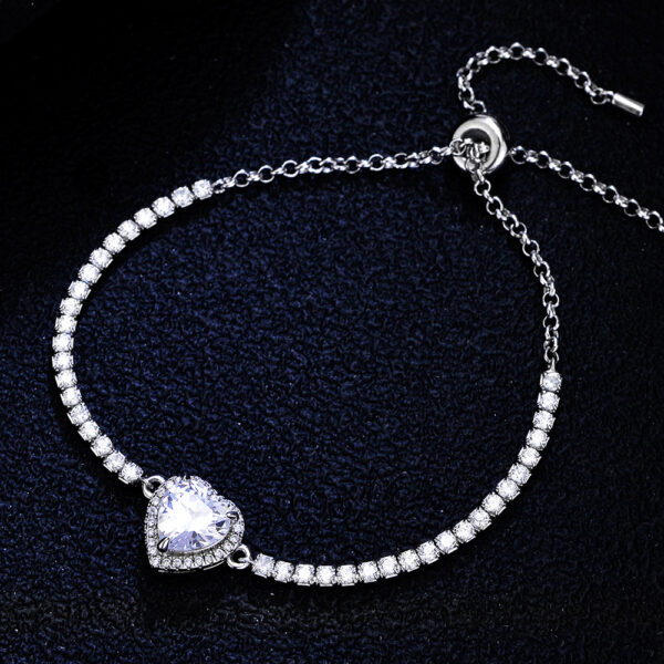 Pulsera de plata de ley S925 para mujer, brazalete de diamante de moissanita con corte de corazón de 2 CT, ajustable, con certificación GRA, joyería fina KUTPF - Imagen 2