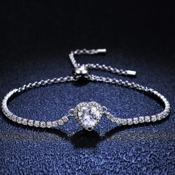 Pulsera de plata de ley S925 para mujer, brazalete de diamante de moissanita con corte de corazón de 2 CT, ajustable, con certificación GRA, joyería fina KUTPF - Imagen 4