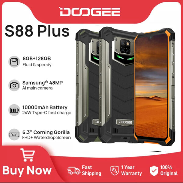 DOOGEE S88 Plus teléfono inteligente, móvil resistente con cámara principal de 48MP, 8GB RAM, 128GB ROM, IP68/IP69K, so Android 10, versión Global