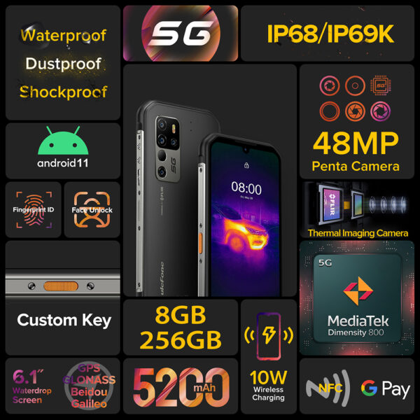 Ulefone Armor 11T 5G teléfono móvil resistente FLIR®Cámara de imagen térmica Smartphone Android 8GB 256GB impermeable teléfono móvil - Imagen 2